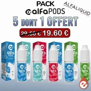 Pack de 5 e-liquides ALFAPODS 10ml SDN dont 1 offert Pack de 5 e-liquides ALFAPODS 10ml SDN dont 1 offert