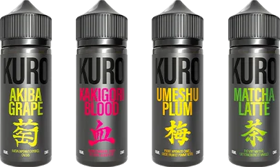 Collection KURO 80 ml - Flacons de droite Collection KURO 80 ml en format 80 ml, prête à accueillir des boosters de nicotine.